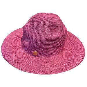 Eric Javits New York Straw Cloche Hat Pink Natural Gold Charm Packable Striped